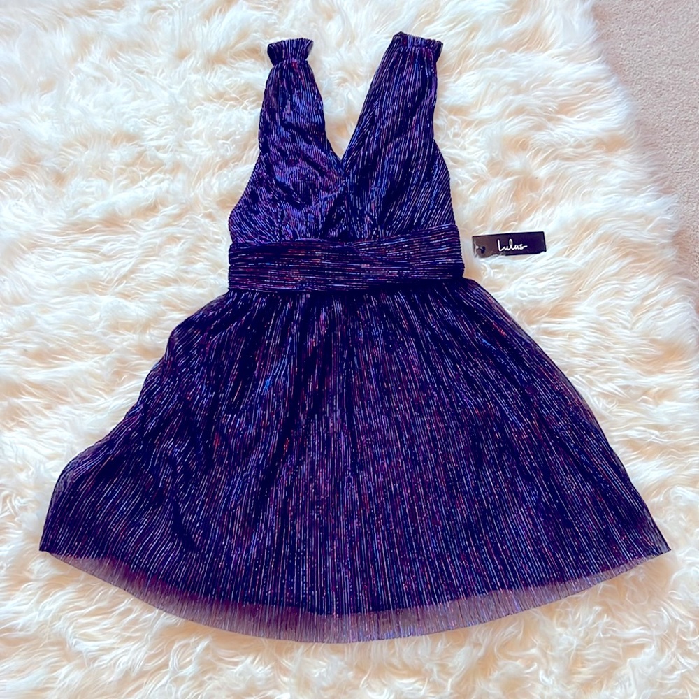 Lulus Ailey Blue and Pink Skater Dress, size M